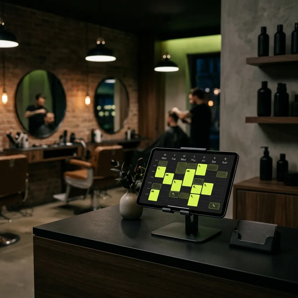 A tablet with a booking calendar at a salon reception
